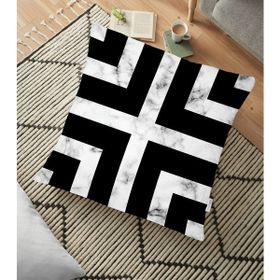 RealHomes YER-3153 Mermer Zeminli Siyah Geometrik Desenli Modern 70x70 cm Yer Minderi