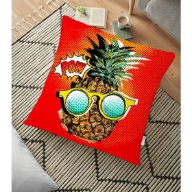 RealHomes YER-3170 Kırmızı Zemin Ananas Desenli Dekoratif 70x70 cm Yer Minderi