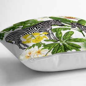 RealHomes YER-3171 Pudra Zeminli Egzotik Zebra Tasarımlı Modern 70x70 cm Yer Minderi