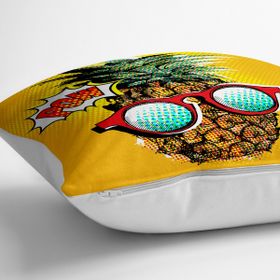 RealHomes YER-3178 Pop Art Temalı Ananas Özel Tasarım 70x70 cm Yer Minderi