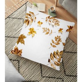RealHomes YER-3180 3D Altın Yapraklar Desenli Dekoratif 70x70 cm Yer Minderi