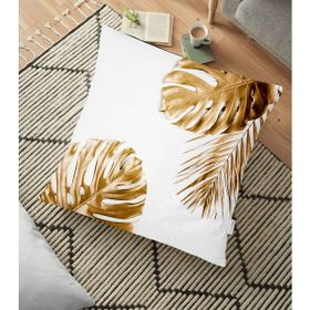 RealHomes YER-3181 3D Altın Palmiye Yaprakları Desenli Dekoratif 70x70 cm Yer Minderi