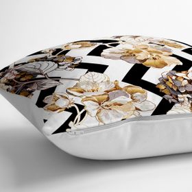 RealHomes YER-3183 Zigzag Zeminde Çiçekler Temalı Modern 70x70 cm Yer Minderi