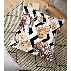 RealHomes YER-3183 Zigzag Zeminde Çiçekler Temalı Modern 70x70 cm Yer Minderi