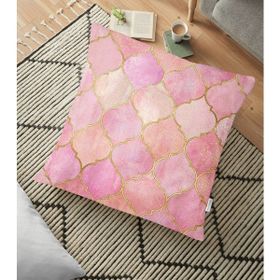 RealHomes YER-3186 Pudra Zeminli Ogea Desenli Özel Tasarım Modern 70x70 cm Yer Minderi