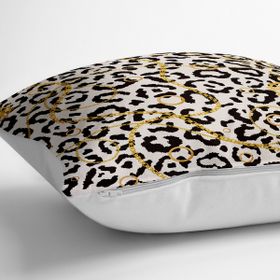 RealHomes YER-3190 Zebra Desenli Altın Detaylı Modern 70x70 cm Yer Minderi