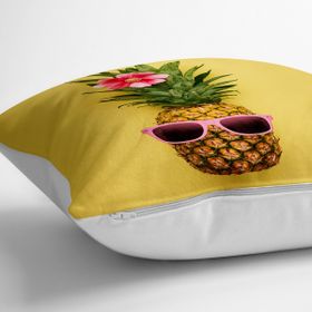 RealHomes YER-3191 Sarı Zeminli 3D Ananas Modern Tasarımlı 70x70 cm Yer Minderi