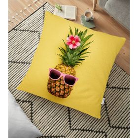 RealHomes YER-3191 Sarı Zeminli 3D Ananas Modern Tasarımlı 70x70 cm Yer Minderi