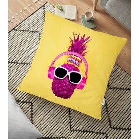 RealHomes YER-3192 Sarı Zeminde Pembe Ananas Modern Tasarımlı 70x70 cm Yer Minderi