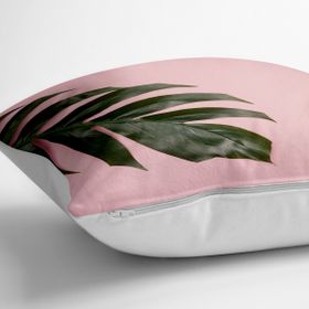 RealHomes YER-3194 Pembe Zeminde Yaprak Modern Tasarımlı Dekoratif 70x70 cm Yer Minderi