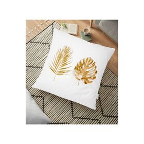 RealHomes YER-3201 Altın 3D Palmiye Yaprakları Modern 70x70 cm Yer Minderi