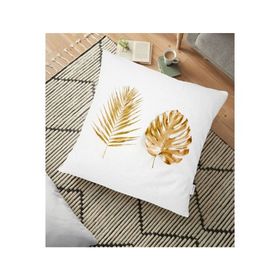 RealHomes YER-3204 3D Altın Görünümlü Palmiye Yaprakları Modern 70x70 cm Yer Minderi