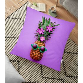 RealHomes YER-3206 Mor Zeminde Ananas Desenli Modern 70x70 cm Yer Minderi
