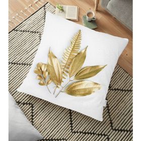 RealHomes YER-3211 3D Altın Görünümlü Yapraklar Desenli Modern 70x70 cm Yer Minderi