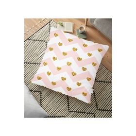 RealHomes YER-3223 Pembe Zigzag Desenli Altın Detaylı Modern 70x70 cm Yer Minderi