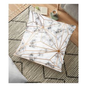 RealHomes YER-3224 Mermer Zeminde Altın Geometrik Şekiller Özel Tasarımlı 70x70 cm Yer Minderi