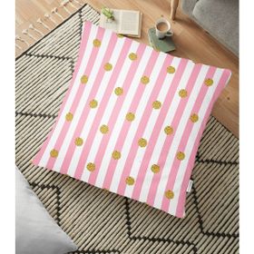 RealHomes YER-3232 Pembe Çizgili Altın Puanlı Özel Tasarımlı 70x70 cm Yer Minderi