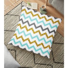 RealHomes YER-3235 Mavi Gri Gold Zigzag Desenli Özel Tasarımlı 70x70 cm Yer Minderi