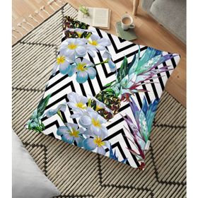 RealHomes YER-3238 Zigzag Zeminli Yaz Egzotiği Özel Tasarımlı 70x70 cm Yer Minderi