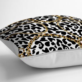 RealHomes YER-3239 Leopar Desenli Altın Detaylı Özel Tasarım Modern 70x70 cm Yer Minderi