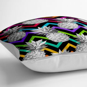 RealHomes YER-3250 Siyah Zigzag Temalı Ananas Desenli Modern 70x70 cm Yer Minderi