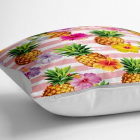RealHomes YER-3252 Pembe Zeminli Ananaslar Özel Tasarım 70x70 cm Yer Minderi