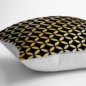 RealHomes YER-3256 Siyah Zeminde Gold Geometrik Desenli Dekoratif 70x70 cm Yer Minderi