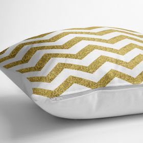 RealHomes YER-3257 Zigzag Altın Kabartma Desenli Modern Tasarımlı 70x70 cm Yer Minderi