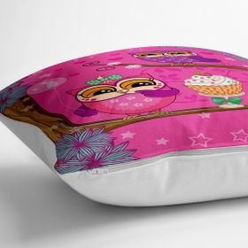 RealHomes YER-3258 Çocuk Odası Pembe Baykuş Tasarımlı 70x70 cm Yer Minderi