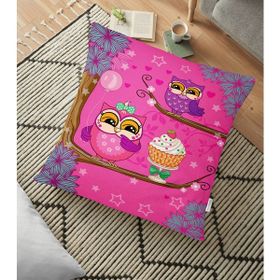 RealHomes YER-3258 Çocuk Odası Pembe Baykuş Tasarımlı 70x70 cm Yer Minderi