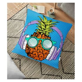 RealHomes YER-3272 Mavi Zeminli Tropikal Ananas Tasarımlı 70x70 cm Yer Minderi