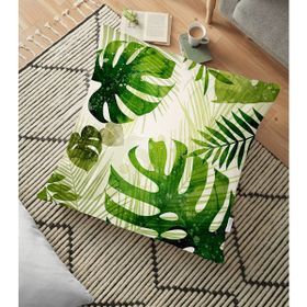 RealHomes YER-3336 Ekru Zeminde Amazon Yaprakları Özel Tasarım 70x70 cm Yer Minderi