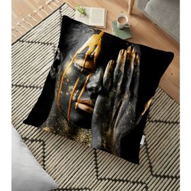 RealHomes YER-3339 Gold Afrika Woman Tasarımlı 3D Modern 70x70 cm Yer Minderi
