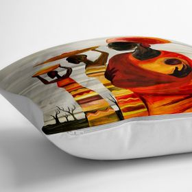 RealHomes YER-3341 Afrikan Yağlı Boya Çizimli 3D Dekoratif 70x70 cm Yer Minderi