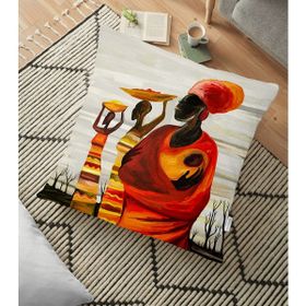 RealHomes YER-3341 Afrikan Yağlı Boya Çizimli 3D Dekoratif 70x70 cm Yer Minderi