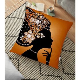RealHomes YER-3344 Zerafet Turuncu Zeminli Özel Tasarım Dekoratif 70x70 cm Yer Minderi