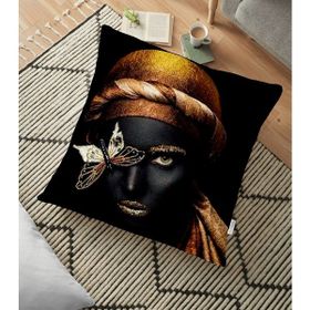 RealHomes YER-3349 Gold Siyahı Kadın Özel Tasarımlı dekoratif 70x70 cm Yer Minderi
