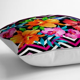 RealHomes YER-3367 Zigzag ve Çiçekler Özel Tasarım Dekoratif 70x70 cm Yer Minderi