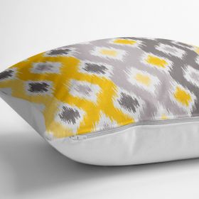 RealHomes YER-3374 Sarı Gri Zigzag Desenli Modern Tasarımlı Dekoratif 70x70 cm Yer Minderi