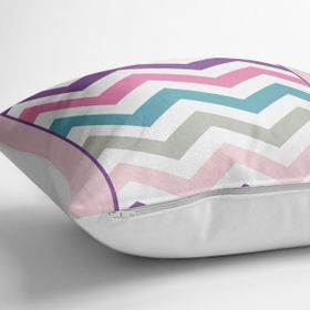 RealHomes YER-3384 Zigzag Motifli Pembe Zeminli Modern 70x70 cm Yer Minderi