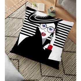RealHomes YER-3394 Siyah Beyaz Fashion Woman Tasarımlı Dekoratif 70x70 cm Yer Minderi