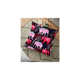 RealHomes YER-3449 Siyah Zeminli Pembe Filler Zeminli Dekoratif 70x70 cm Yer Minderi