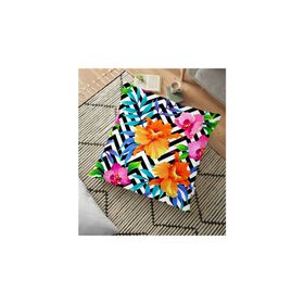 RealHomes YER-3532 Geometrik Zeminli Zambaklar Tasarımlı Dekoratif 70x70 cm Yer Minderi