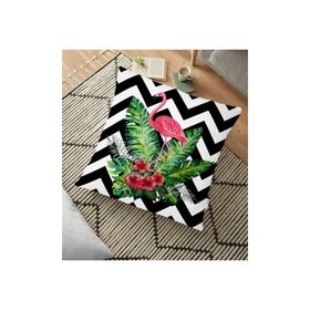 RealHomes YER-COKZIGFILA Siyah Beyaz Zigzag ve Flamingo Tasarımlı 3D Dekoratif 70x70 cm Yer Minderi