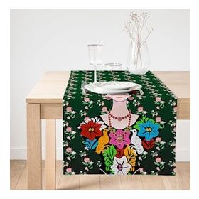 Realhomes Yeşil Zeminde Frida Kahlo Motifli Özel Tasarım Süet Runner