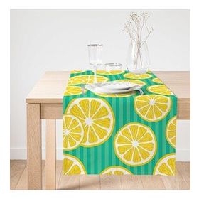 Realhomes Yeşil Zeminde Limonlar Özel Tasarımlı Süet Runner