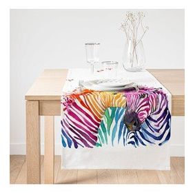 Realhomes Zebra Desenli Dijital Baskılı Dekoratif Süet Runner