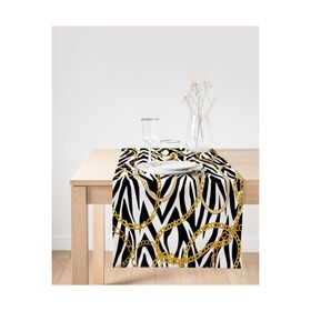 Realhomes Zebra Zeminde Zincir Desen Özel Tasarım Dijital Baskılı Modern Süet Runner