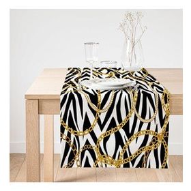 Realhomes Zebra Zeminde Zincir Desen Özel Tasarım Dijital Baskılı Modern Süet Runner