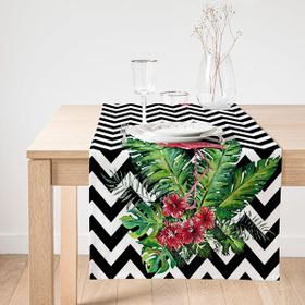 Realhomes Zigzag Flamingo Tasarımlı Dijital Baskılı Dekoratif Süet Runner